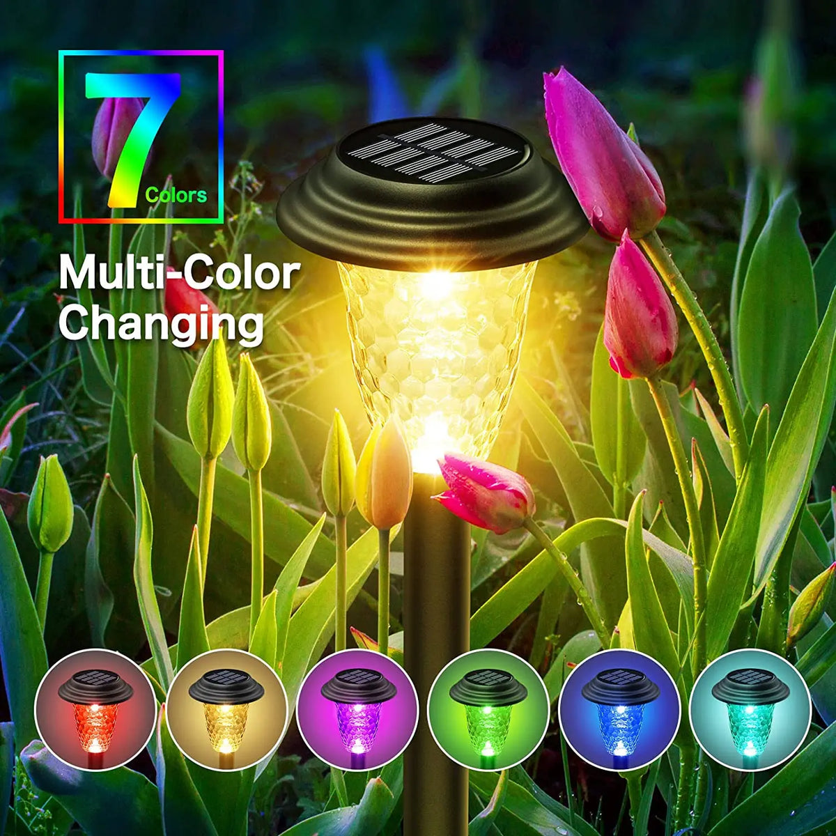 Lámpara solar LED para jardín y senderos | Luz cálida o RGB