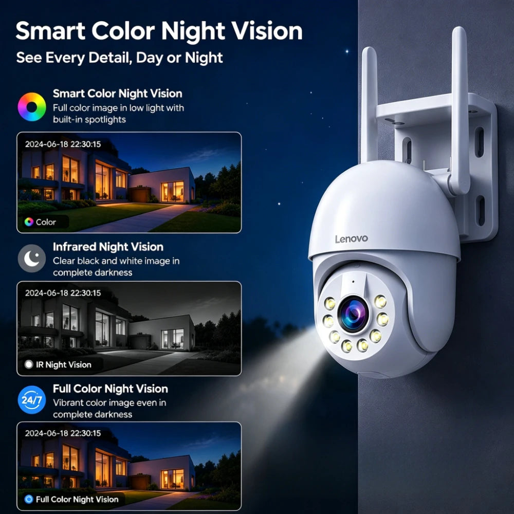 Cámara de Seguridad Lenovo 5MP WiFi Exterior – Zoom 5X, Rastreo Automático, Visión Nocturna a Color