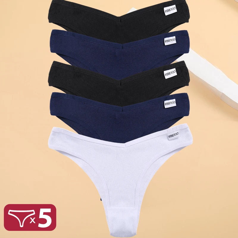 Set de 5 Panties de Algodón para Mujer, Tipo Bikini de Tiro Bajo
