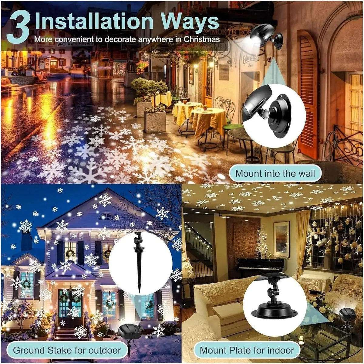 Proyector de Nieve Doble Cabezal IP65 – Luces Navideñas Rotativas con Control Remoto y Timer