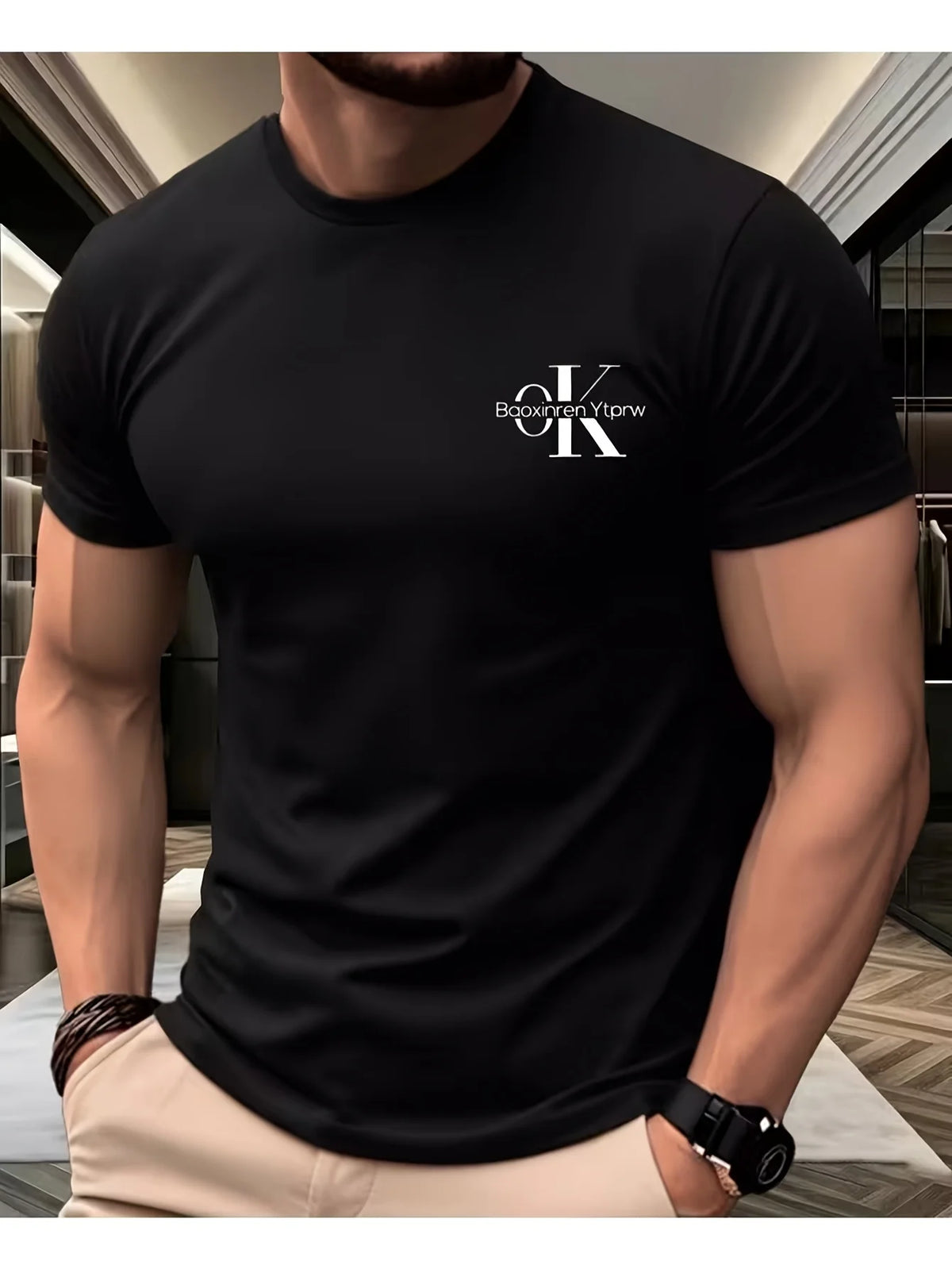 Camiseta Estampada para Hombre de Cuello Redondo y Manga Corta