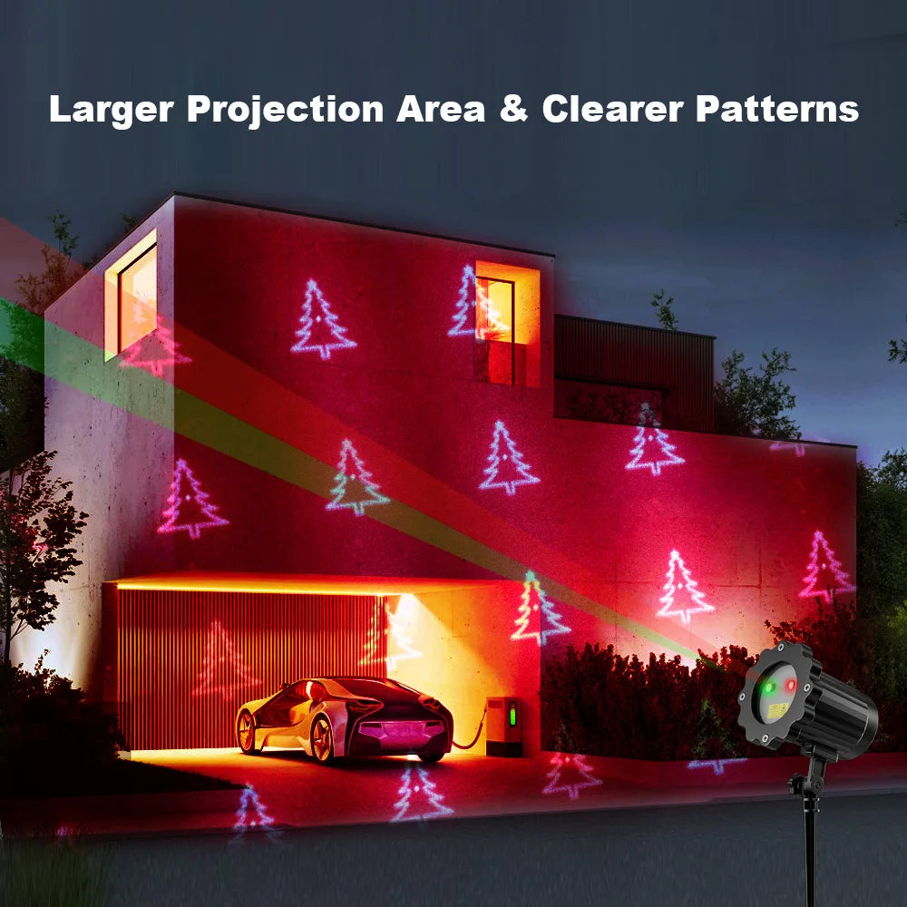 Proyector Láser Navideño Exterior – Rojo y Verde, 10 Patrones, IP65 Waterproof, Control Remoto