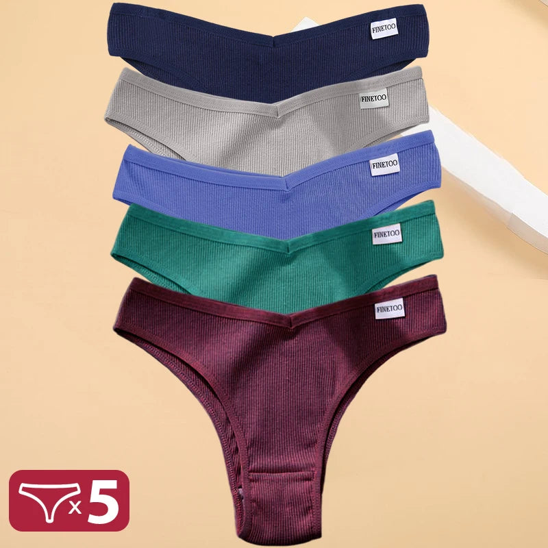 Set de 5 Panties de Algodón para Mujer, Tipo Bikini de Tiro Bajo