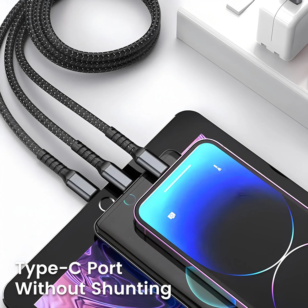 Cable Cargador 3 en 1 Carga Rápida 100W – Tipo C, Lightning y Micro USB, Trenzado 1,2 m