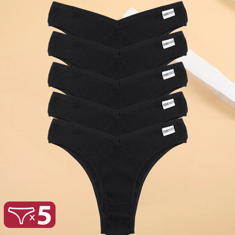 Set de 5 Panties de Algodón para Mujer, Tipo Bikini de Tiro Bajo