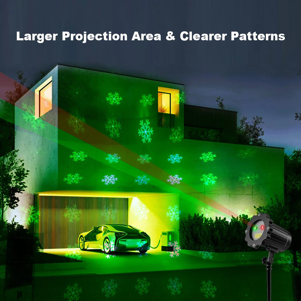 Proyector Láser Navideño Exterior – Rojo y Verde, 10 Patrones, IP65 Waterproof, Control Remoto