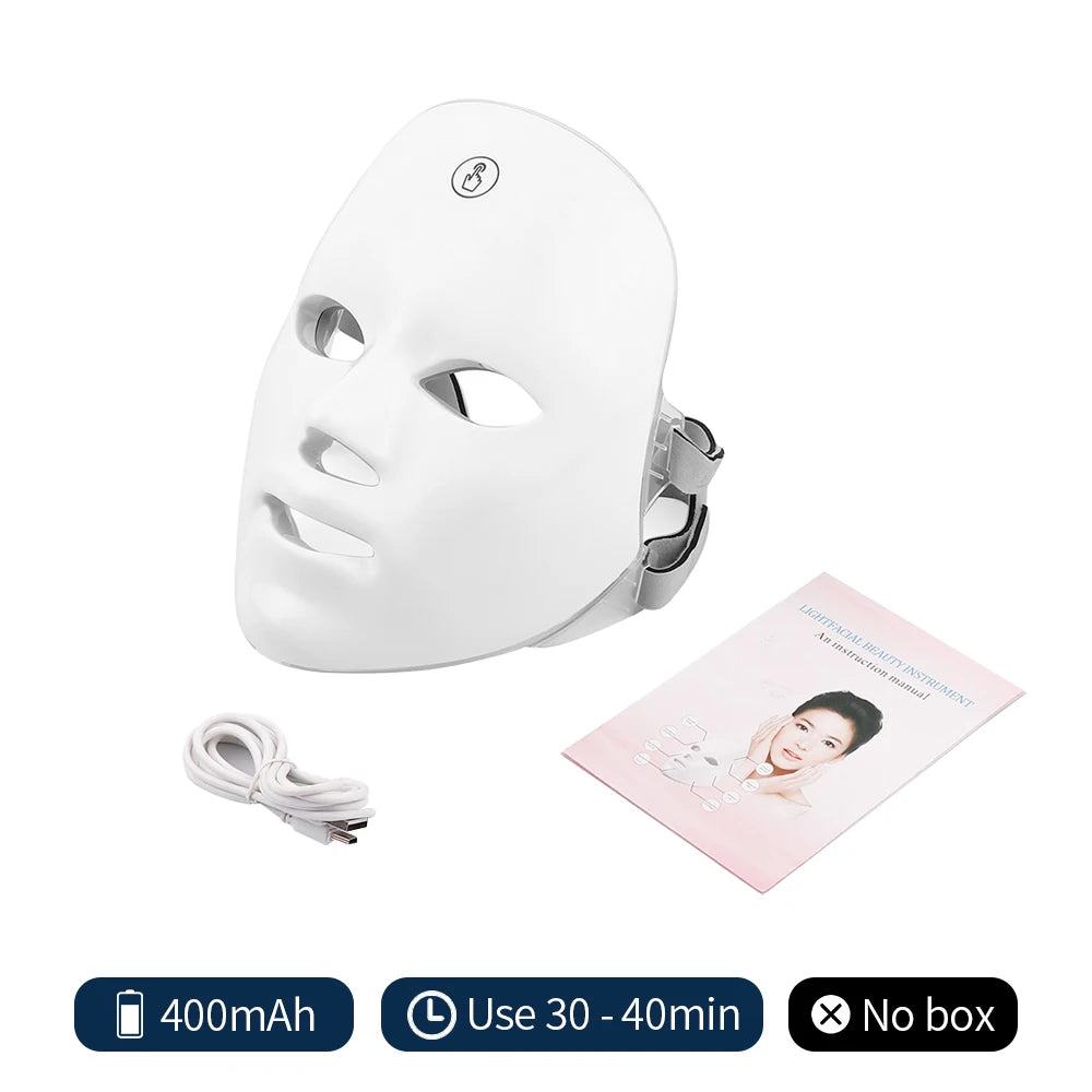 Máscara facial LED recargable de 7 colores