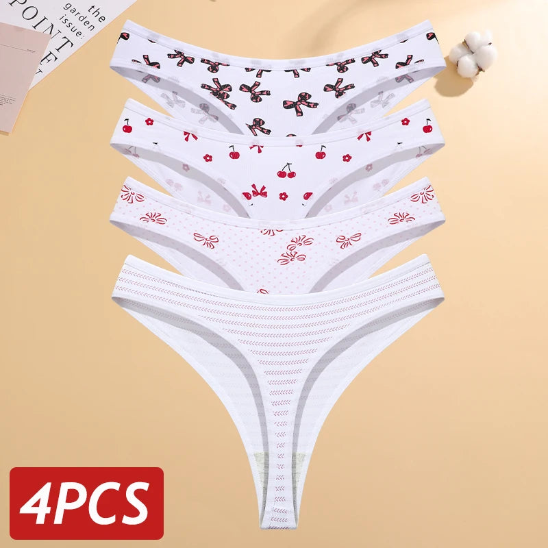 Paquete de 4 tangas estampadas de algodón para mujer