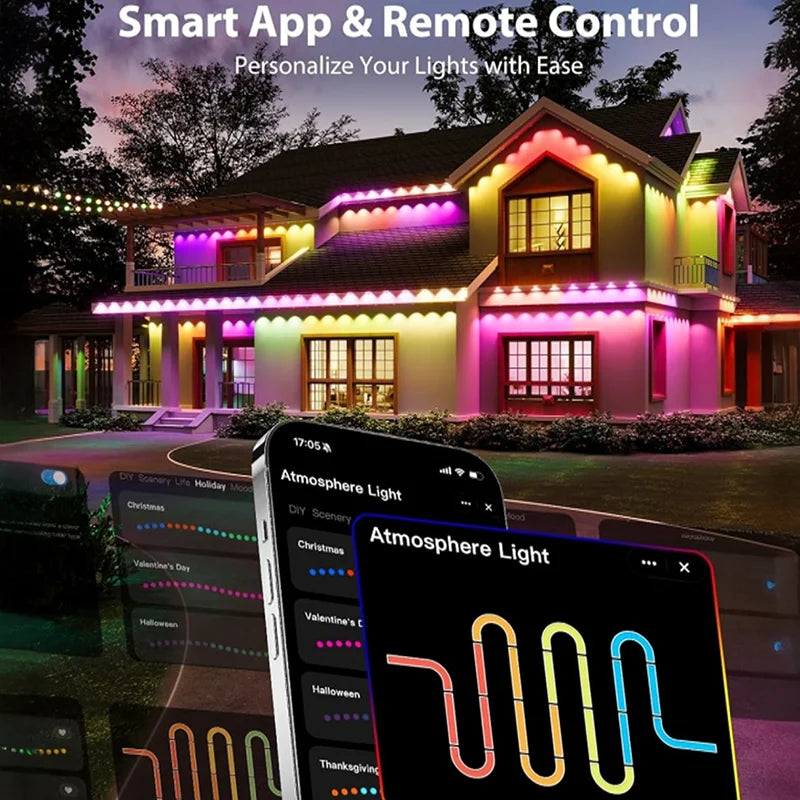 Luces LED Exteriores Permanentes RGBIC | Control App, Sincronía Musical, IP67 | Navidad