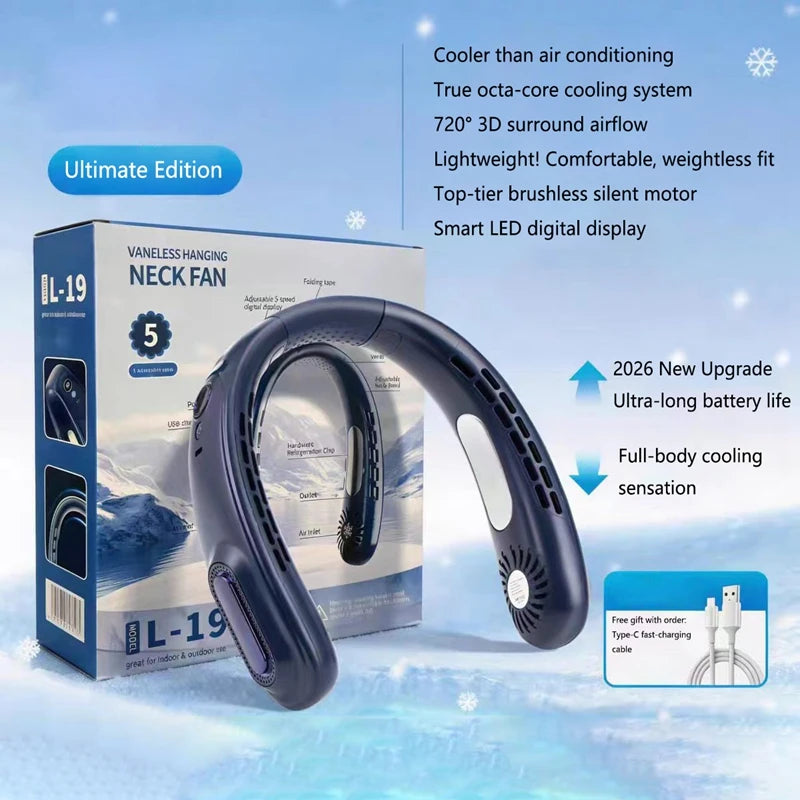 Ventilador de Cuello Sin Aspas Lenovo | Portátil, Recargable USB-C, 5 Velocidades