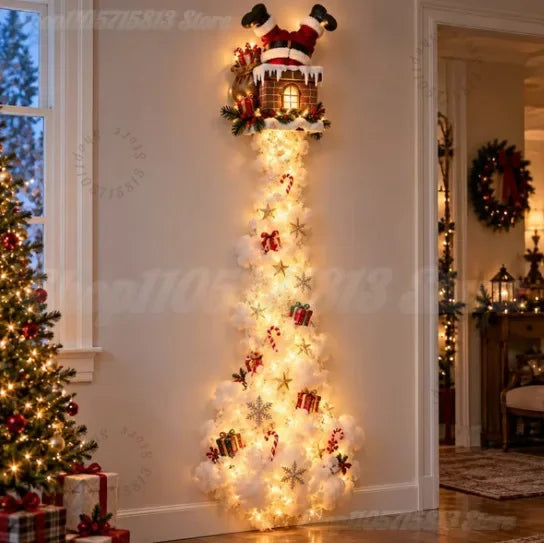 Decoración navideña de pared con luces LED y figuras festivas