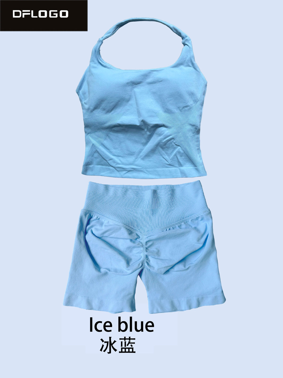 Conjunto deportivo de mujer sin costuras con top halter y short de cintura alta