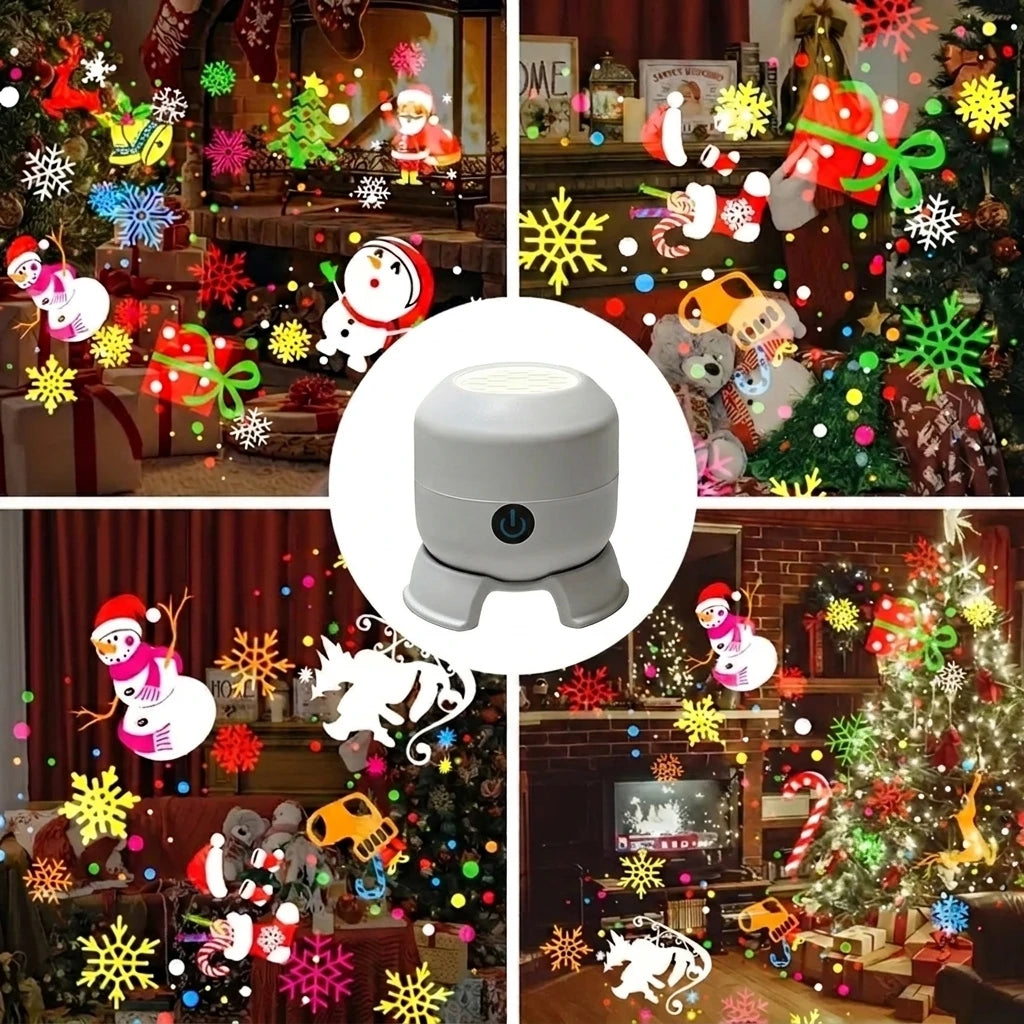 Proyector LED 360° Rotativo USB Type-C – Copos de Nieve y Navidad, Recargable, Para Habitación y Fiestas