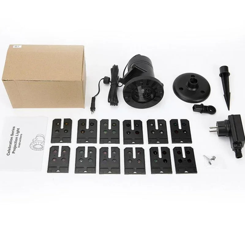 Proyector LED 12 Patrones Navideños – IP65 Waterproof, Copos de Nieve y Figuras Festivas