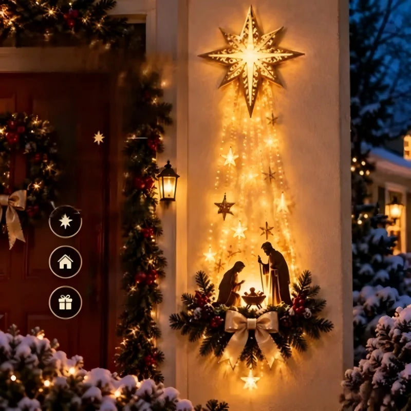 Estrella de Belén: decoración navideña de pared con nacimiento iluminado