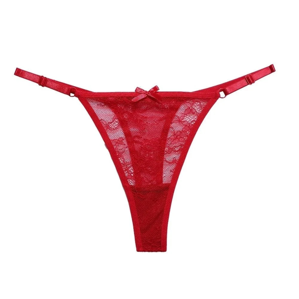 Tanga de encaje y malla para mujer de cintura baja