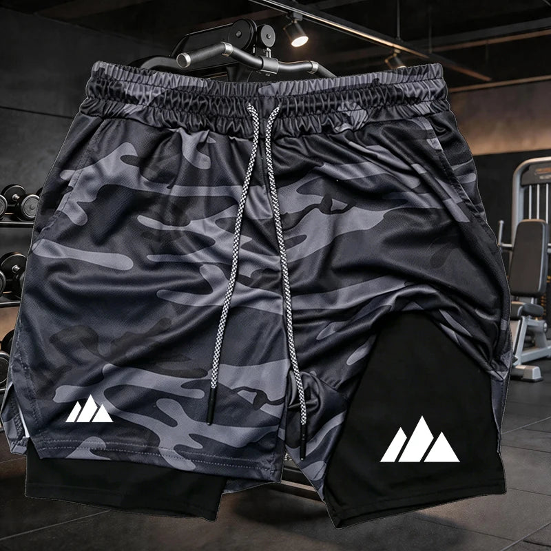Shorts deportivos para hombre 2 en 1 con doble capa y bolsillos