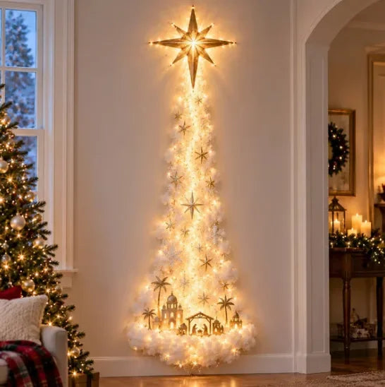 Decoración navideña de pared con luces LED y figuras festivas