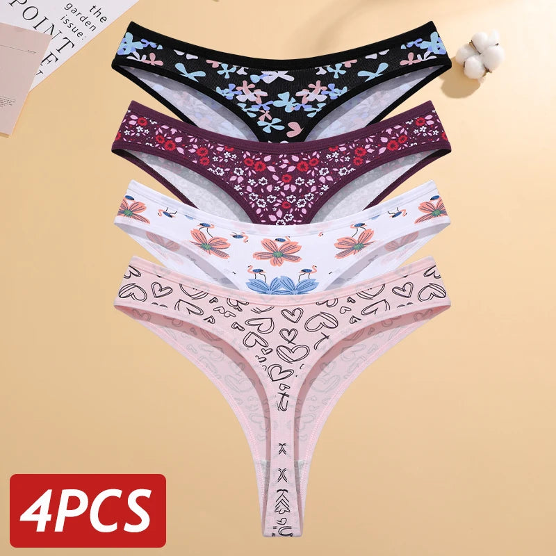 Paquete de 4 tangas estampadas de algodón para mujer