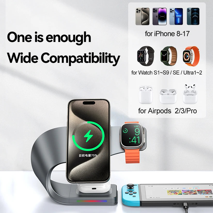 Cargador Magnético 3-en-1 15W — iPhone, Watch & AirPods