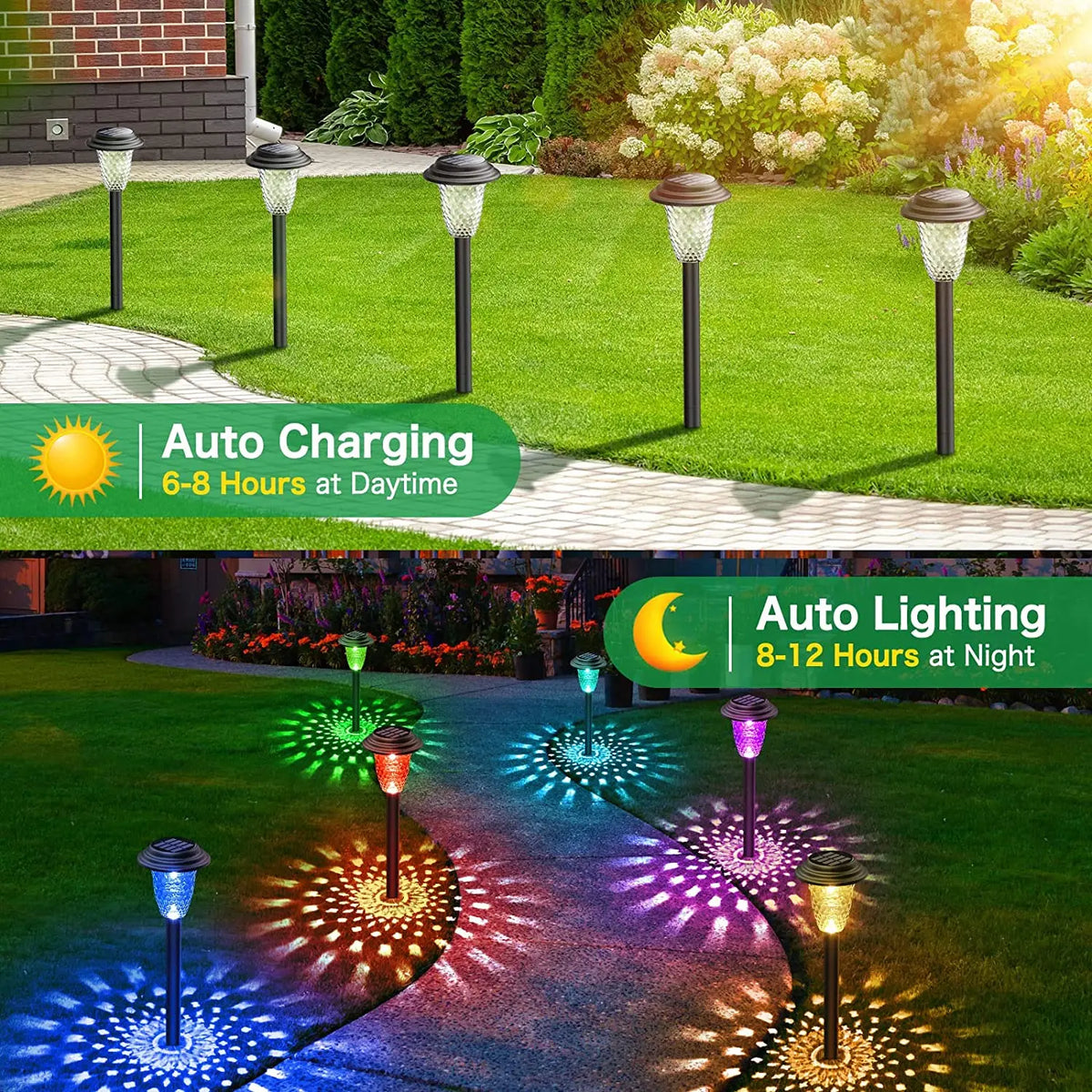 Lámpara solar LED para jardín y senderos | Luz cálida o RGB