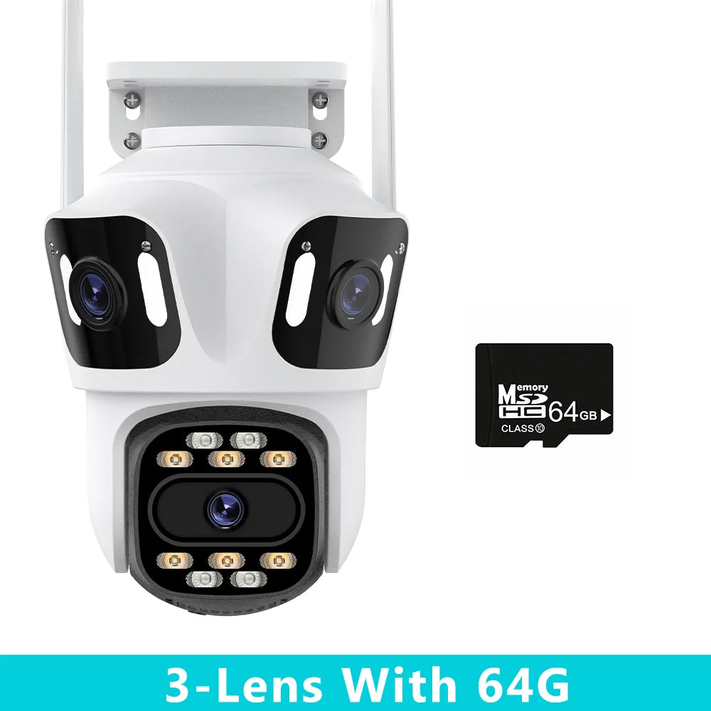 Cámara de Seguridad WiFi Exterior de 2 o 3 Lentes – Seguimiento Automático, Visión Nocturna a Color y Audio Bidireccional