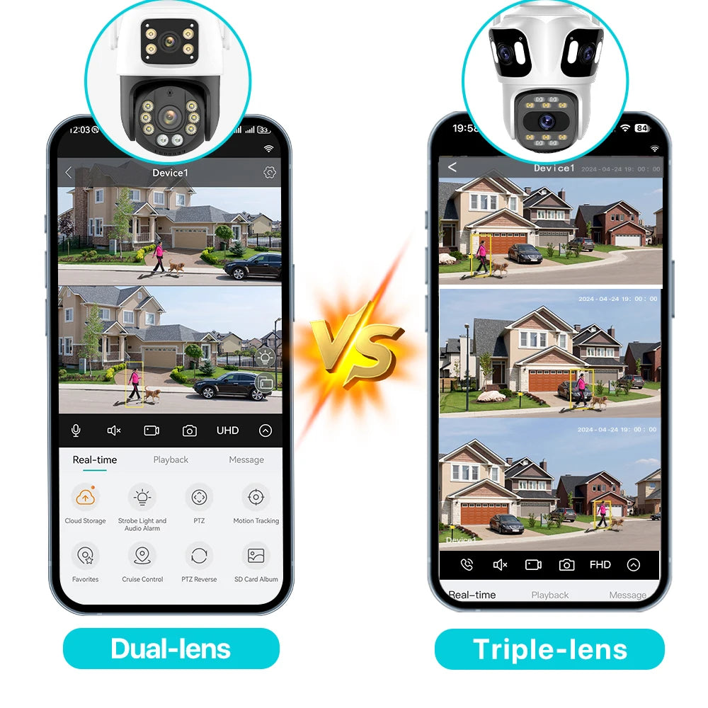 Cámara IP PTZ WiFi Exterior Multi-Lente – Detección Humana IA, Rastreo Automático, Visión Nocturna a Color