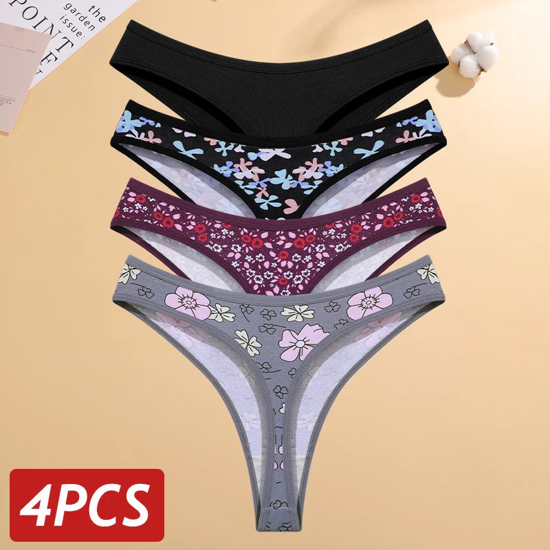 Paquete de 4 tangas estampadas de algodón para mujer