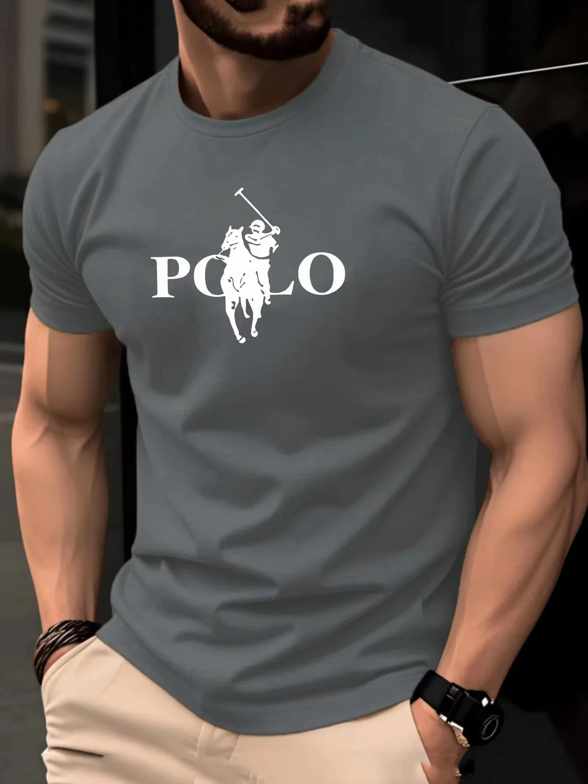 Camiseta para hombre de cuello redondo en algodón y poliéster