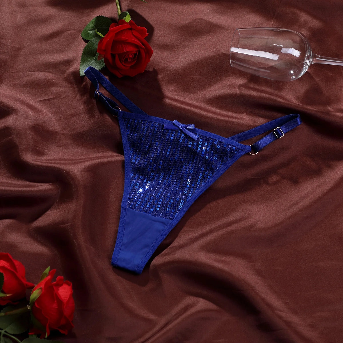 Tanga ajustable de encaje para mujer con lazo y cintura baja