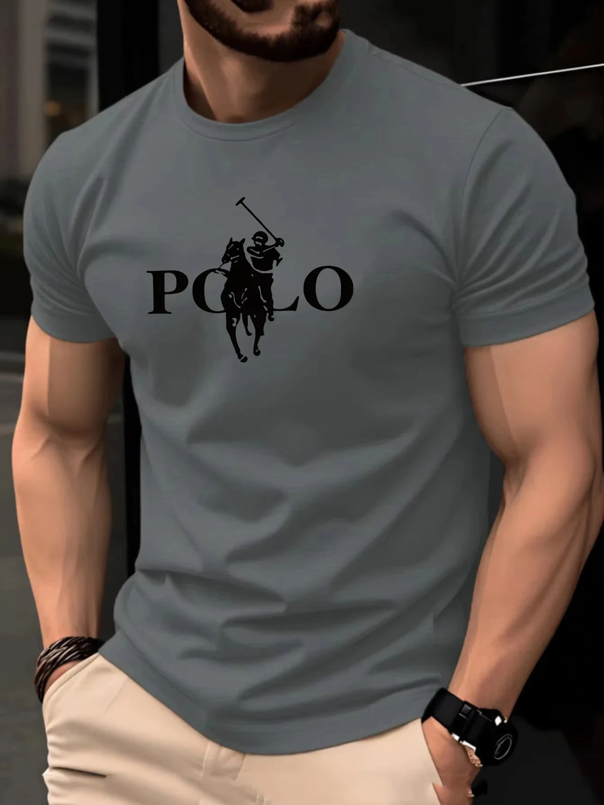 Camiseta para hombre de cuello redondo en algodón y poliéster