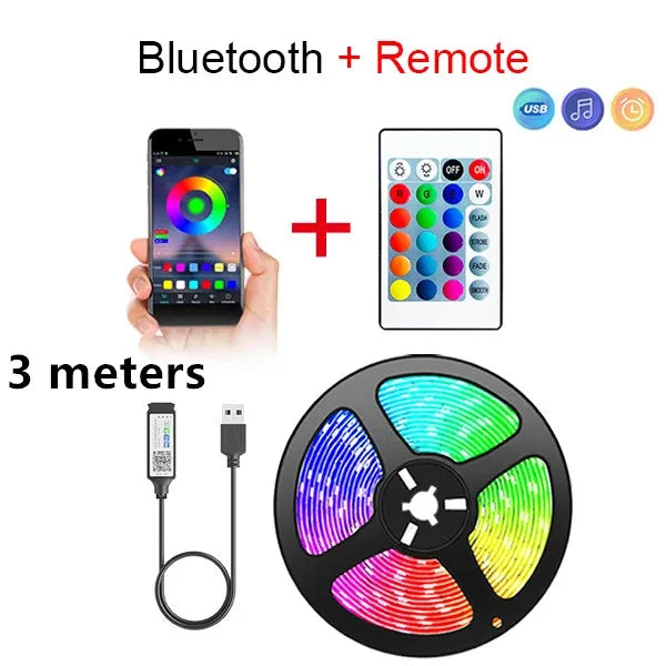 Tira de Luces LED Bluetooth RGB 5050 con App y Control Remoto – Luz para TV y Habitación Gamer