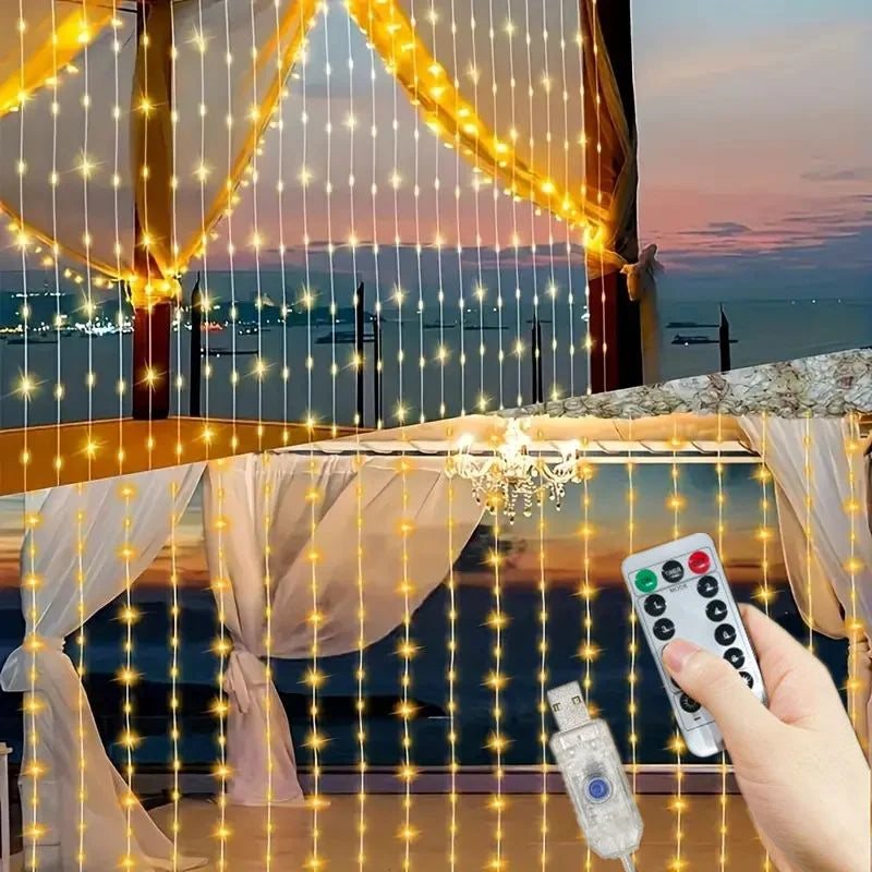 Cortina LED USB – 3 Colores, 8 Modos, Control Remoto, 3M-6M Para Navidad, Bodas y Decoración