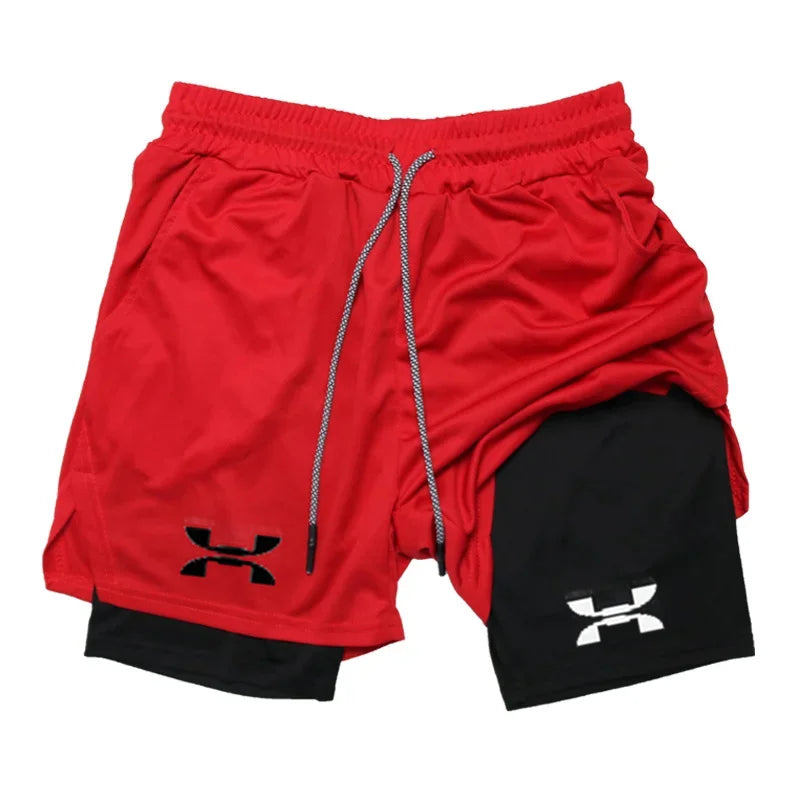 Shorts deportivos para hombre 2 en 1 con cordón ajustable