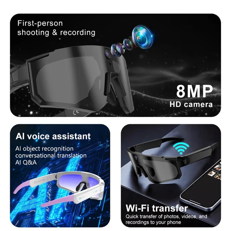 Gafas inteligentes con cámara, Bluetooth y asistente de voz
