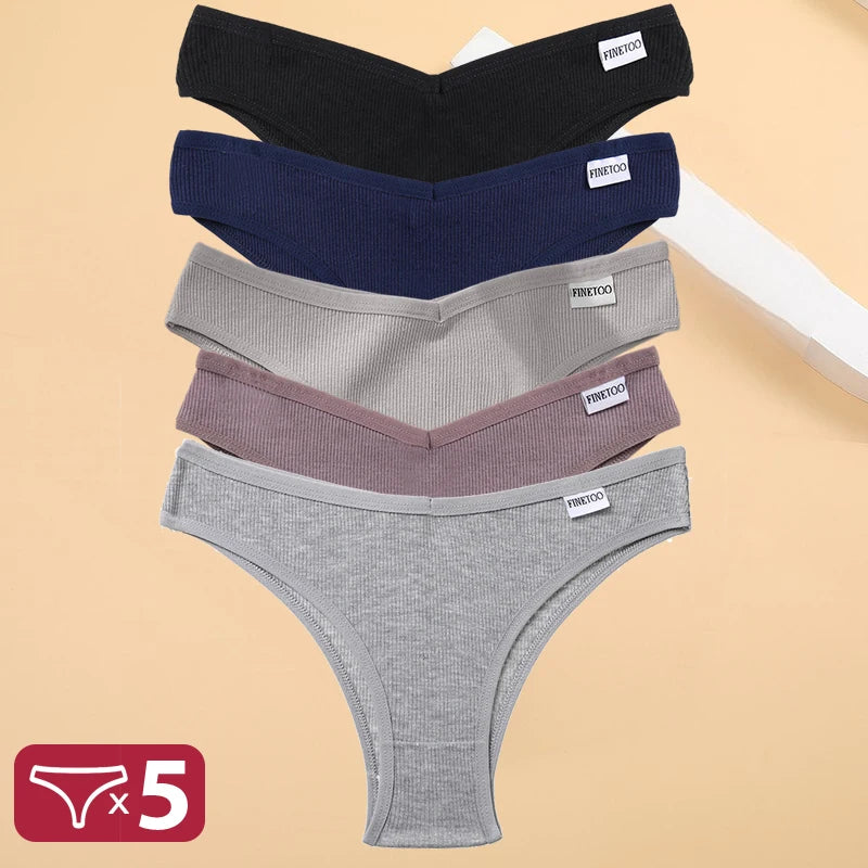 Set de 5 Panties de Algodón para Mujer, Tipo Bikini de Tiro Bajo