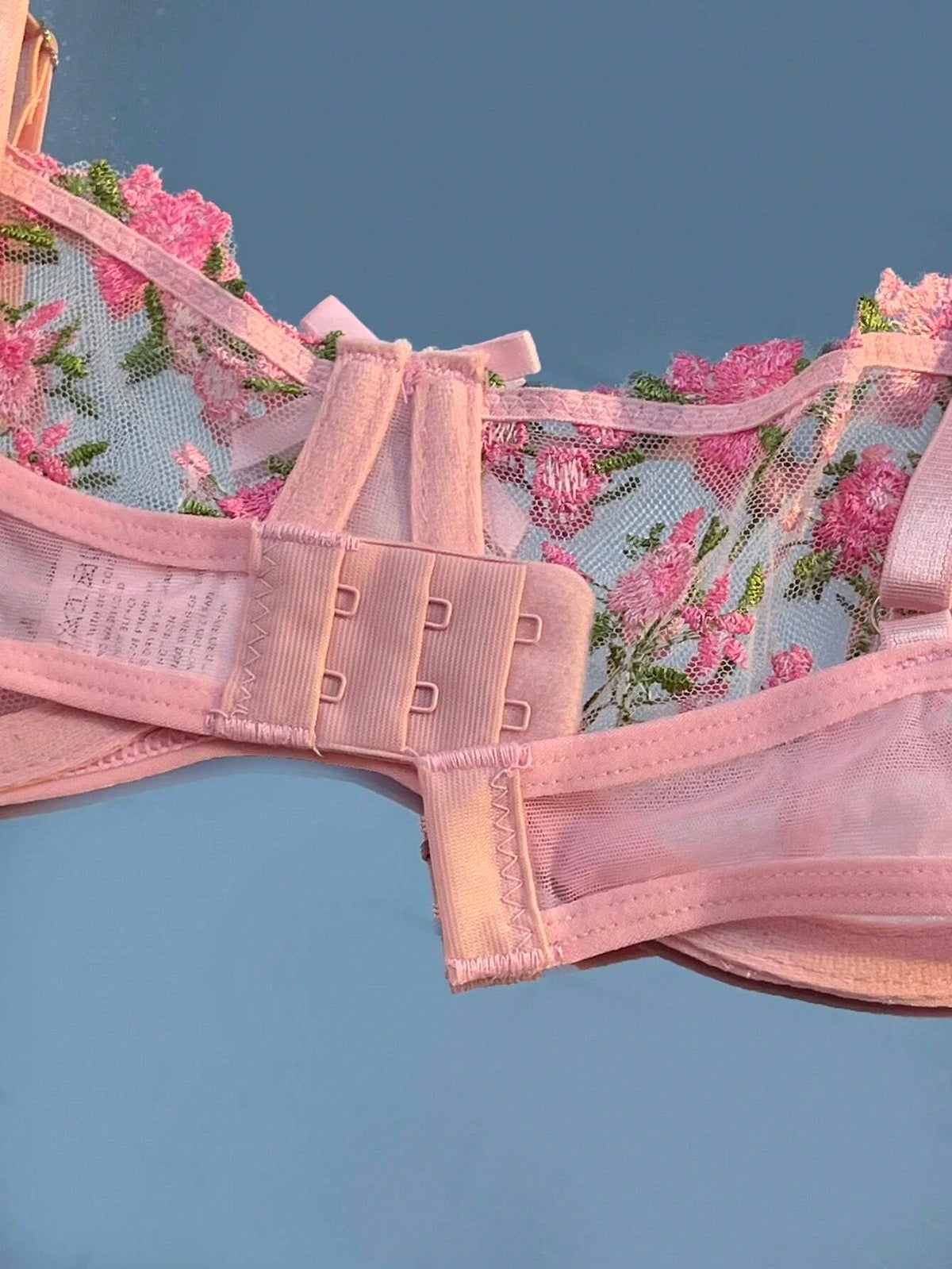 Conjunto de Sujetador y Panty de Encaje Transparente con Bordado Floral