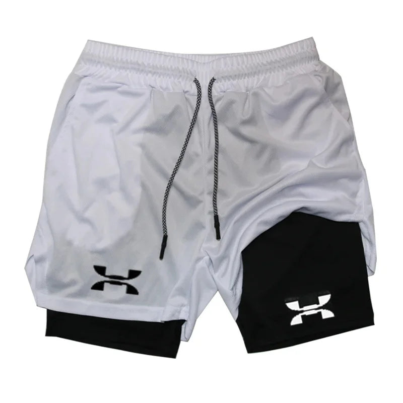 Shorts deportivos para hombre 2 en 1 con cordón ajustable