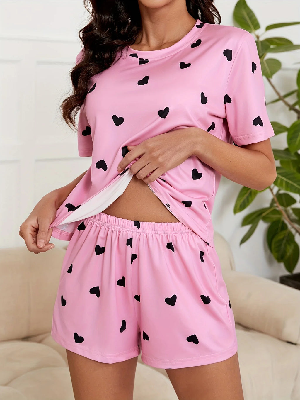 Pijama estampada para mujer con camiseta de manga corta y short