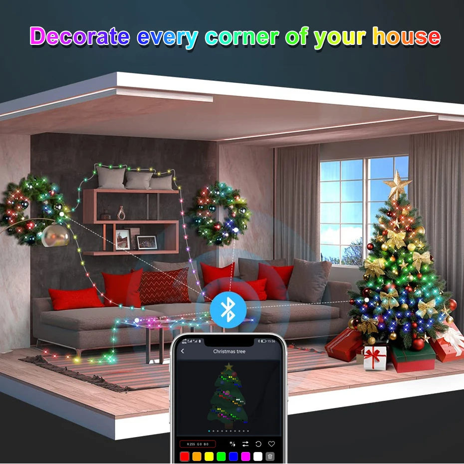 Smart Fairy String Lights RGBIC – Bluetooth App & Remote, IP67 Waterproof 1M-50M