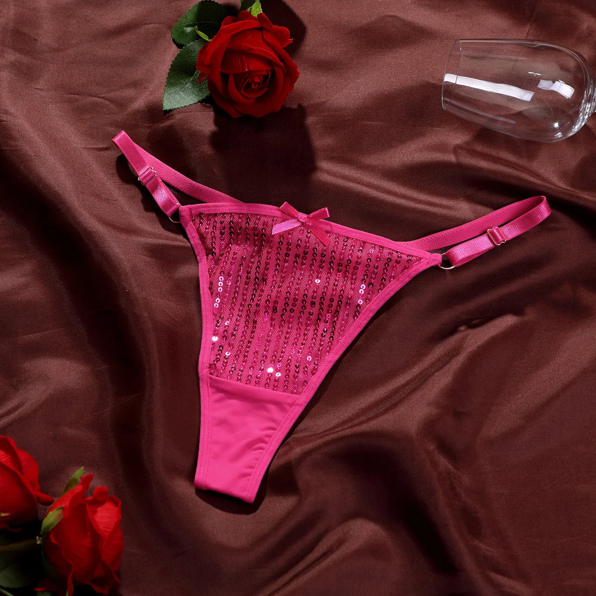 Tanga ajustable de encaje para mujer con lazo y cintura baja