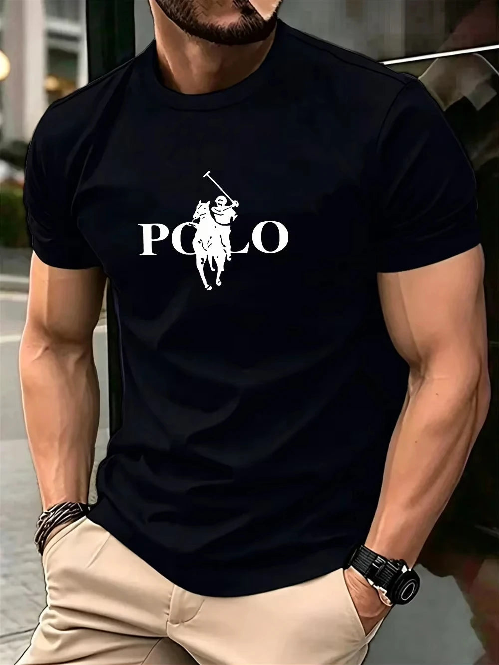Camiseta para hombre de cuello redondo en algodón y poliéster