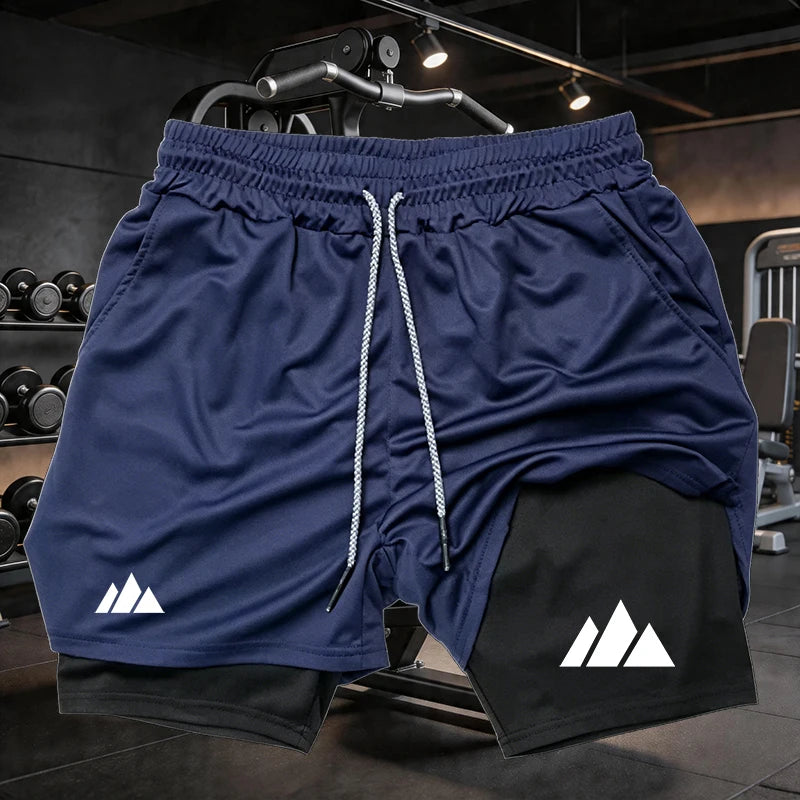 Shorts deportivos para hombre 2 en 1 con doble capa y bolsillos