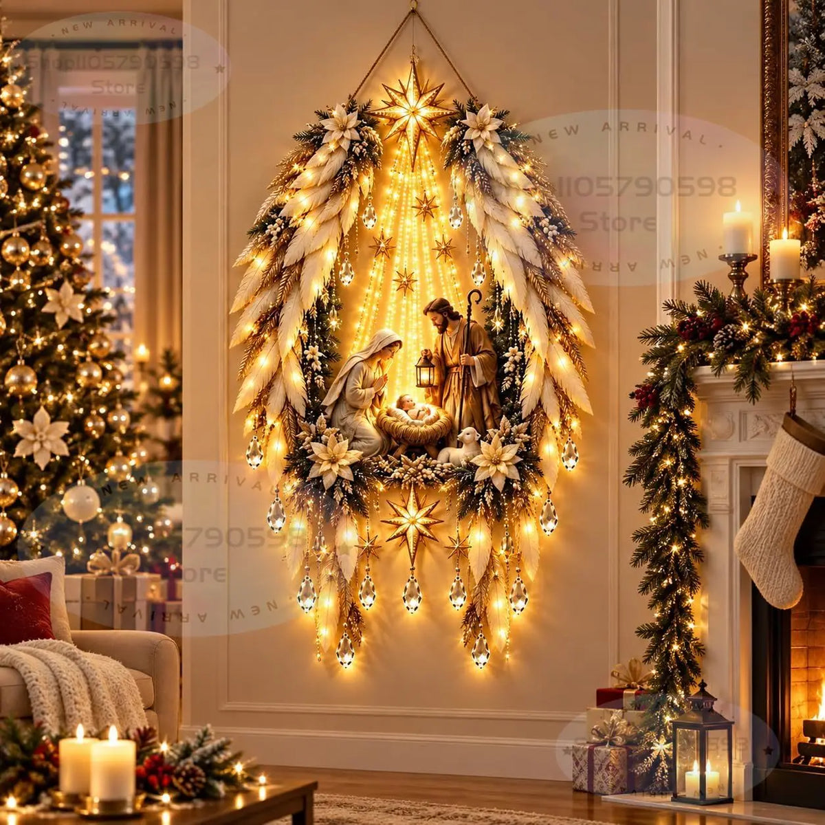 Estrella de Belén de la Fe: nacimiento iluminado para pared