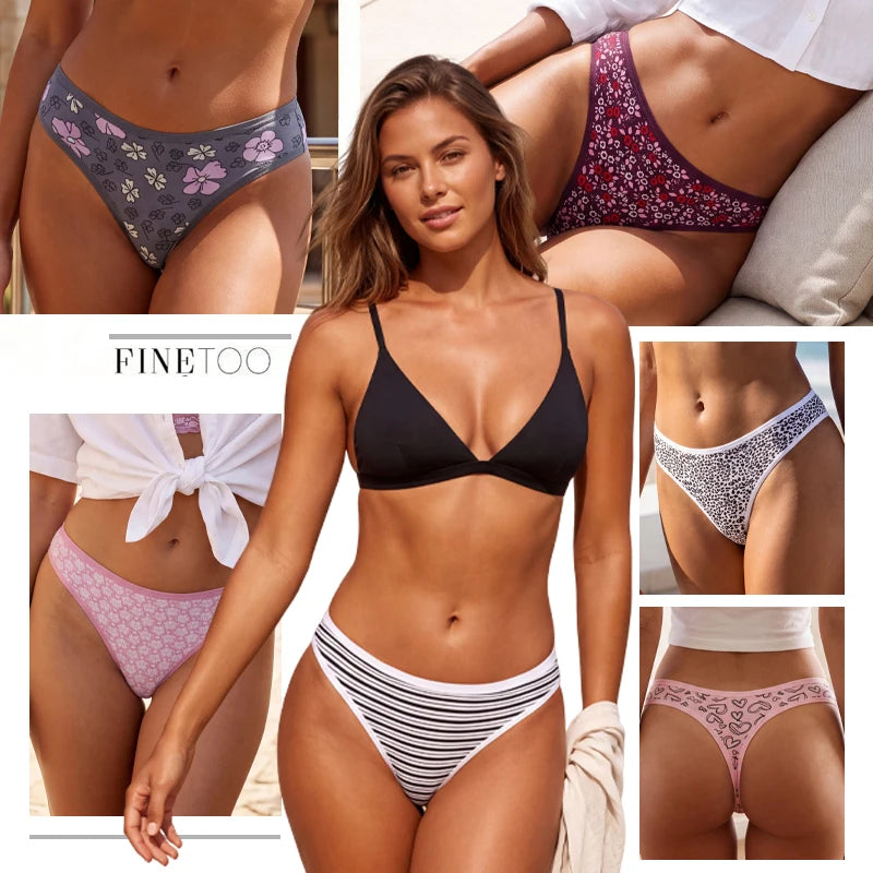 Paquete de 4 tangas estampadas de algodón para mujer