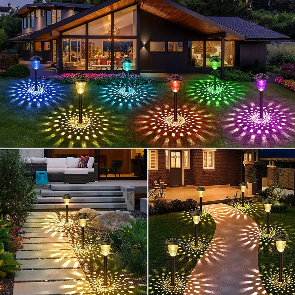 Lámpara solar LED para jardín y senderos | Luz cálida o RGB