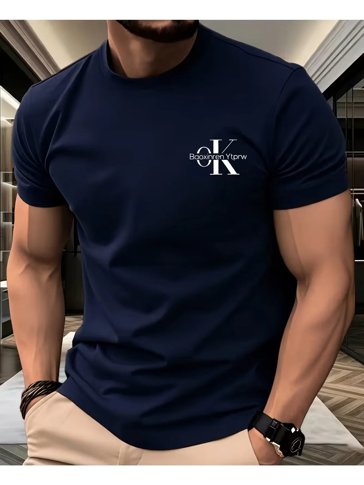 Camiseta Estampada para Hombre de Cuello Redondo y Manga Corta