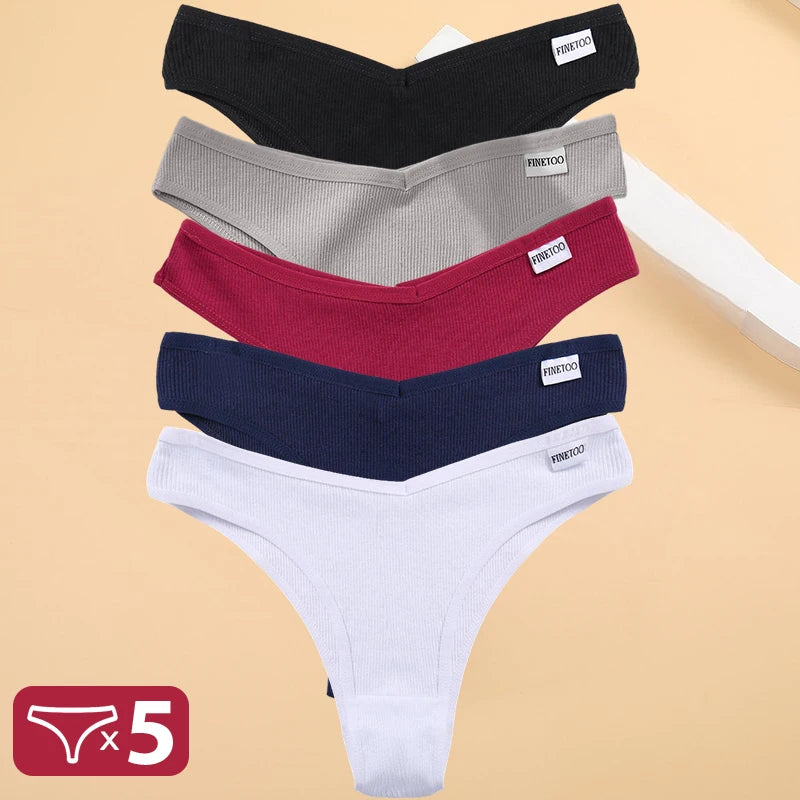 Set de 5 Panties de Algodón para Mujer, Tipo Bikini de Tiro Bajo