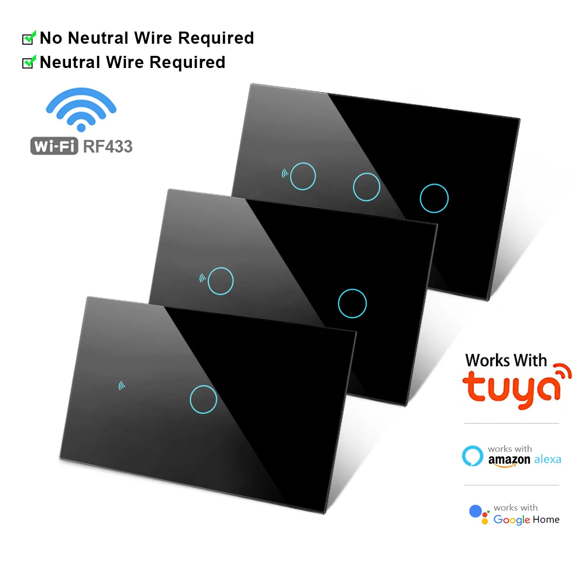 Interruptor inteligente táctil Wi-Fi Tuya para luces