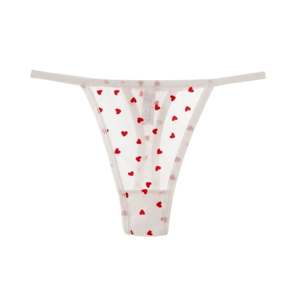 Tanga de malla con corazones y encaje para mujer
